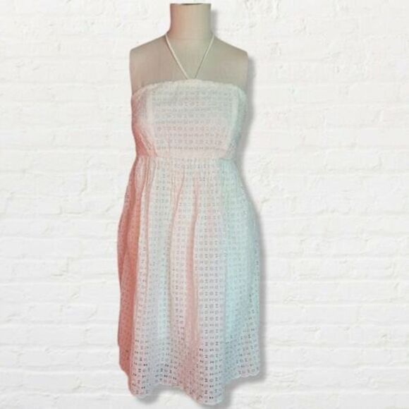 HD IN PARIS Anthropologie White Eyelet Ivory Strapless Tube Dress POCKETS Sz 2P - Picture 1 of 11